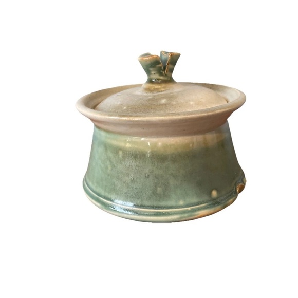Glazed Ceramic Pot With Lid Green Handmade Punch Pot Spice Jewelry Candy Dish - Picture 3 of 6